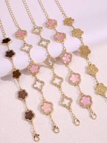 5pcs/Set Gold Flower Bracelet, Fashionable Unique Design, Luxury Vintage Colorful Clover Bracelet Set, Women Gift, Stylish Jewelry For Daily Wear, Festivals And Parties - Multicolor - View 4