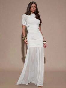 X GALILEA   Vestido ajustado con pliegues elegantes, adecuado para cóctel, cita romántica, capas de otoño/invierno, fiesta, reunión formal, Halloween, Navidad - Blanco - Ver 7