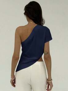 Blusa de unicolor casual y versátil para uso diario de mujer - Azul marino - Ver 2