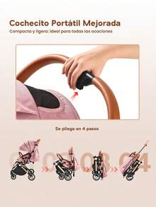 Cochecito de bebé reversible de alta vista, con asiento ajustable y diseño de absorción de impactos, equipado con una gran canasta de almacenamiento, toldo, portabotellas y bandeja para alimentos, adecuado para recién nacidos y niños pequeños, imprescindible para viajes y salidas familiares. - Rosa - Ver 7