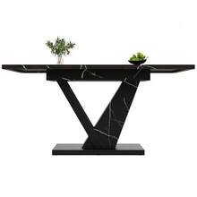 Telescopic Dining Table (120-160*75cm), Extendable Table, Kitchen Table, Extendable To 120-160cm Using Internal Extension Leaves, For Kitchen And Living Room, Dining Table With Black Marble Pattern - Black - View 7