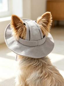 Sombrero con orejas lindas de poliéster, anti-caída, protección solar ajustable, adecuado para que perros pequeños lo usen al aire libre en primavera, otoño e invierno - Gris - Ver 2