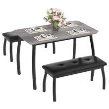 Dining Table With 2 Upholstered Benches - 3 Pcs Industrial Dining Table Set, Ideal For Dining Room, Kitchen, Studio, Restaurant - Grey - View 1