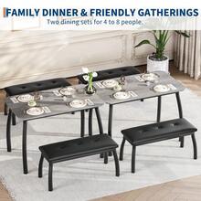 Dining Table With 2 Upholstered Benches - 3 Pcs Industrial Dining Table Set, Ideal For Dining Room, Kitchen, Studio, Restaurant - Grey - View 6
