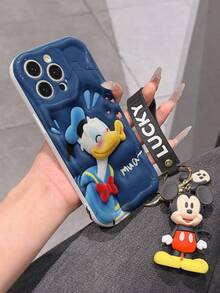 Disney Mickey Mouse Clubhouse Phone Case : 3D Fluffy Pattern Border Protector Phone Soft Phone Case With A Free Cute Mickey Bracelet Chain Lanyard, Mickey, Minnie, Goofy, Donald Duck, Daisy Duck, Pluto, For Apple 17 Promax 17 Pro 16 15 14 13 12 11 Pro Max XS Max X XR Soft Cover Summer Phone Case - trắng - Xem 6