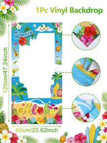 60x120cm 乙烯基攝影背景布，夏威夷 Aloha Tiki 框架剪影主題，藍色，適用於嬰兒洗禮、性別揭曉派對、夏季夏威夷主題派對 - 藍白色 - 查看 11