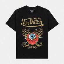 Men's & Women's Vintage Cotton Graphic Tees, Summer Clothes, 2000s Style, Cute Tops, Shirts For Adults & Kids, Von O Dutch Classic Sci-Fi Style Tops - Oversized Old Printed Washed T-Shirt. Men's 100% Cotton, Loose Fitting, Y2K Street Retro Casual Urban Aesthetics, 100% Cotton Pullover. Gifts Men Clothes Men Shirts Graphic Teens Men Vintage T Shirts Graphic Tees Tanktop Tween Summer Clothes, Family Matching Outfit, Adult And Children's Sizes Birthday Outfits For Women Men's Graphic T Shirt Family Matching Outfitssummer Shirts - Black - View 6