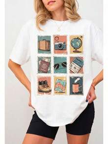 Women's Casual Travel-Themed Round Neck Regular Sleeve Polyester Short Sleeve T-Shirt Wardrobe Essentials 9OUS - White - View 10
