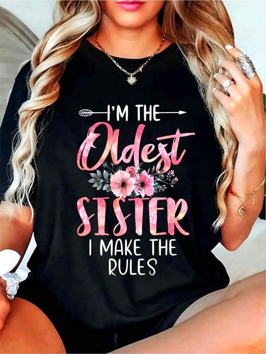 Camiseta de manga corta para mujer"EstoyElGrandeHermanaYoHacerElReglasHermano o hermanaGráficoCamiseta-SuaveTripulaciónCuelloCortoManga,ConRosa&BlancoRotulación,LigeroTranspirableInformalInformalVestimentaDivertidoAncianoHermanaDecir,CumpleañosRegaloParaMujeres,Hermano o hermanaRopa, vestimentaMáquinaLavableRegularAjusteTodo el añoComodidad,EleganteRosa&BlancoFloralDiseño,Hermano o hermanaOrgulloDeclaraciónTee,NoCinturónSuéterCamiseta de estilo para el verano - Negro - Ver 1