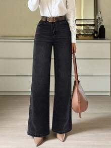 Jeans rectos y holgados para mujer con bolsillos.Sencillos, casuales, elegantes y versátiles, adecuados para todas las estaciones.Perfectos para viajar, la playa y las vacaciones de primavera - Negro - Ver 1