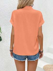 Blusa de manga corta de murciélago de unicolor para mujer, blusas de manga corta - Naranja - Ver 2