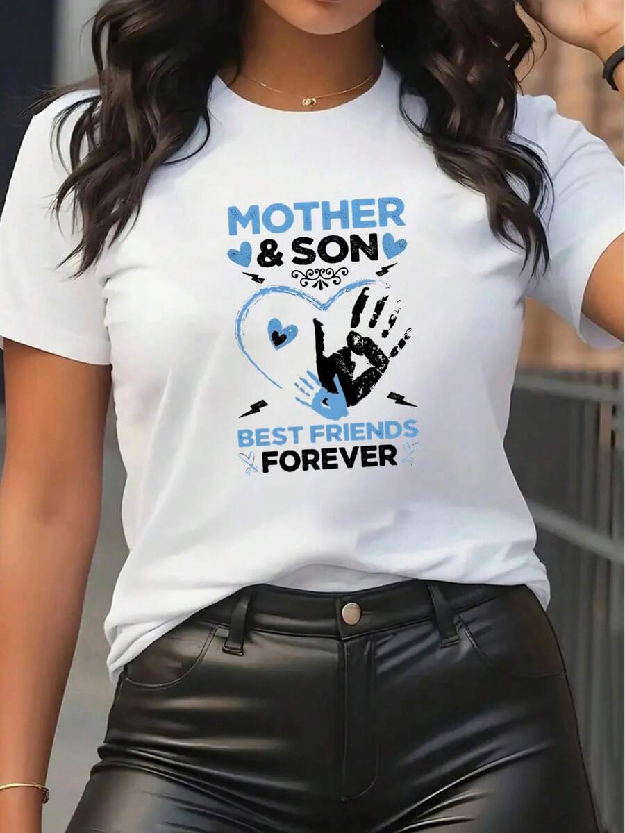 Classic And Durable Short-Sleeved T-Shirt For Women - Designed To Make Mother And Child Always Good Friends, A Very Distinctive Printed T-Shirt / Unisex Style / Suitable For Both Men And Women / Wrinkle Resistant / Breathable. - 白色 - 查看 1