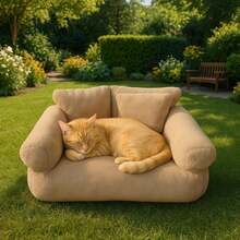 Katzenbett kleines Hundesofa Flauschig und waschbar Katzensofa Hundebett für Katzen, weich Katzenbett katzencouch mit Rutschfester Unterseite (Camel, ) - Kamelfarben - Übersicht 1