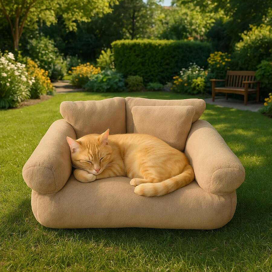 Katzenbett kleines Hundesofa Flauschig und waschbar Katzensofa Hundebett für Katzen, weich Katzenbett katzencouch mit Rutschfester Unterseite (Camel, ) - Kamelfarben - Übersicht 1