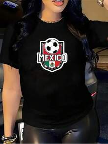 One piece,blusas de mujer blusas bonitas para mujeres ropa de mujer conjuntos para mujer,Almacen local 180g camiseta negra y blanca diseño de fútbol mexicano alta calidad de impresión cuello redondo corte holgado casual diario unisex transpirable versátil lavable a máquina cómoda tallas S ~ 2XL ideal para uso diario casual deportes y todas las estaciones México selección. - Negro - Ver 2