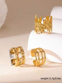 3pcs/Set Minimalist Stainless Steel Ring Set, 18K Gold Plated Rings For Women, Versatile & Elegant Daily Wear - Multicolor - View 4