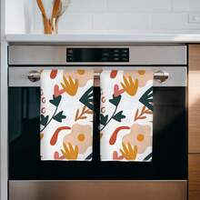 2pcs Geometric & Floral Abstract Pattern Microfiber Kitchen Towels, 40*60cm Rectangular Absorbent Dish Cloths, Housewarming Gifts, Suitable For Kitchen & Bathroom, Great For Homemakers And Family Gatherings, High Value - Multicolor - View 5