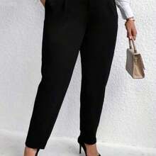 Plus Solid Slant Pocket Suit Pants Graduation,Back To School,Teacher Outfits For Women Winter Fall Autumn - Negro - Ver 1