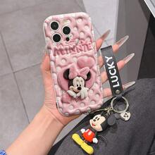 Disney Mickey Mouse Clubhouse Phone Case : 3D Fluffy Pattern Border Protector Phone Soft Phone Case With A Free Cute Mickey Bracelet Chain Lanyard, Mickey, Minnie, Goofy, Donald Duck, Daisy Duck, Pluto, For Apple 17 Promax 17 Pro 16 15 14 13 12 11 Pro Max XS Max X XR Soft Cover Summer Phone Case - trắng - Xem 1
