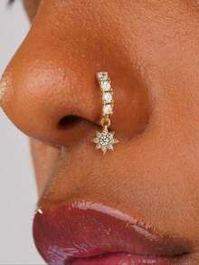 1Pc 925 Sterling Silver Bohemian Eight-Pointed Star Cubic Zirconia Nose Ring Nose Piercing, Women'S Fashionable Accessory Suitable For Daily, Dates, Vacation, Wedding, Party, Holiday Gift - Gold - View 4