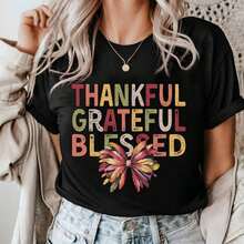Thankful Grateful Blessed Shirt, Thank You T1EE, Turkey Feather Bow Shirt, Thank You Dinner T1EE, Cute Fall Autumn Shirt, Gratitude T1EEFor-1 Unisex 100% Cotton T-Shirt - Premium Casual Comfortable Fit T-Shirt - 黑色 - 查看 1