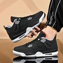 Men Fashion Street  Casual Sneakers, Hollow Grid Vent Panels, Arch Support Cushion Base, Sweat-Wicking Soft Liner For Daily Commute & Gift Pick - Black and Red DJ4 - View 3