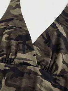 Punk Parte superior con estampado de leopardo y cuello de halter para mujer, escuela - Verde militar - Ver 3