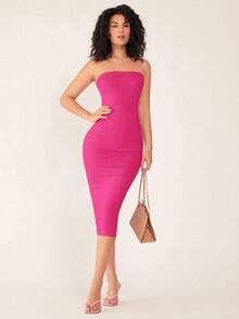 Vestido casual ceñido con escote strapless para cena para mujer - Rosa Fucsia - Ver 3