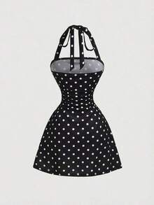MOD Vestido mini de mujer con escote halter y estampado de lunares - Negro - Ver 2