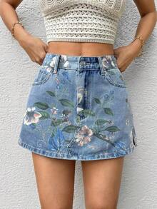Women's Casual Versatile Daily Wear Denim Skort With Pockets - Lavado ligero - Ver 6