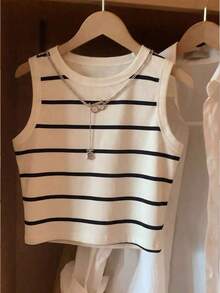 Camiseta de tirantes casual y versátil con cuello redondo y rayas para mujer - Multicolor 7 - Ver 3
