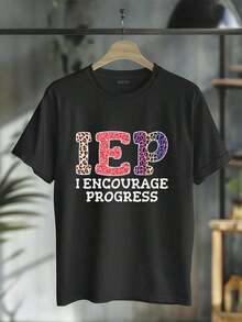 Recomiendo encarecidamente la camiseta de profesor IEP "I Encourage Progress". Camiseta casual de manga corta, fácil de combinar. - Negro - Ver 1