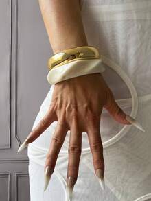 3pcs Set Unique Bracelets, Resin Bracelets, Gold Color Bracelets, White Bracelets, Wide Bracelets, Thick Bracelets, Gold & White Bracelet Set, Bracelet Set, Wide Bracelets, Luxury Elegant Style For Women - Multicolor - View 11