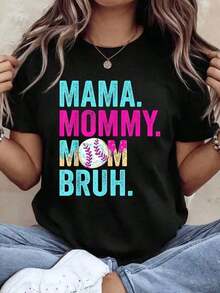 Women's Graphic Baseball T-Shirt - Casual Short Sleeve Crew Neck Summer And Spring Top With Baseball Design And Drip Style, Baseball Mom Clothes | Fun Printed T-Shirts | Knitwear, Baseball Style T-Shirt, Fashionable Women's Clothing, T-Shirts, Clothing, White Top, Printed T-Shirt, Suitable For Gym, Workouts, Casual Daily Wear And Urban Style. - 黑色 - 查看 6