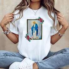 Camisetas Divertidas Dogma De La Ascensión De La Inmaculada Concepción De María Camiseta Oversize, Camiseta Estampada De Cuello Redondo, Camisetas Gráficas Para Mujer, Transpirable Y Cómoda - Blanco - Ver 7