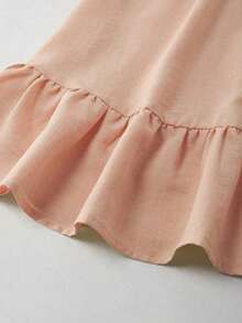 Vestido elegante de media longitud con cuello en V con volantes y ajustado para vacaciones para mujer de talla estándar - Rosa Pálido - Ver 4