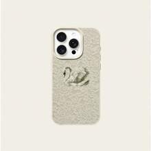 1pc TPU Material Vintage Swan Lace Pattern Phone Case Compatible With IPhone 17 Pro Max/17/16 Pro Max/15/13/12/11, S20 FE/A15/S24/A55, Note 11/Note 12/Note 13 Pro, Full Coverage Anti-Drop Soft Protective Phone Case - White - View 5