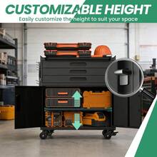 Storage Cabinet, Metal Rolling Tool Cabinet With 2 Pegboard And 10 Hook, Heavy Duty Mechanics Tool Chest Storage For Workshop, - Black-3 Drawer 2 Do - View 2