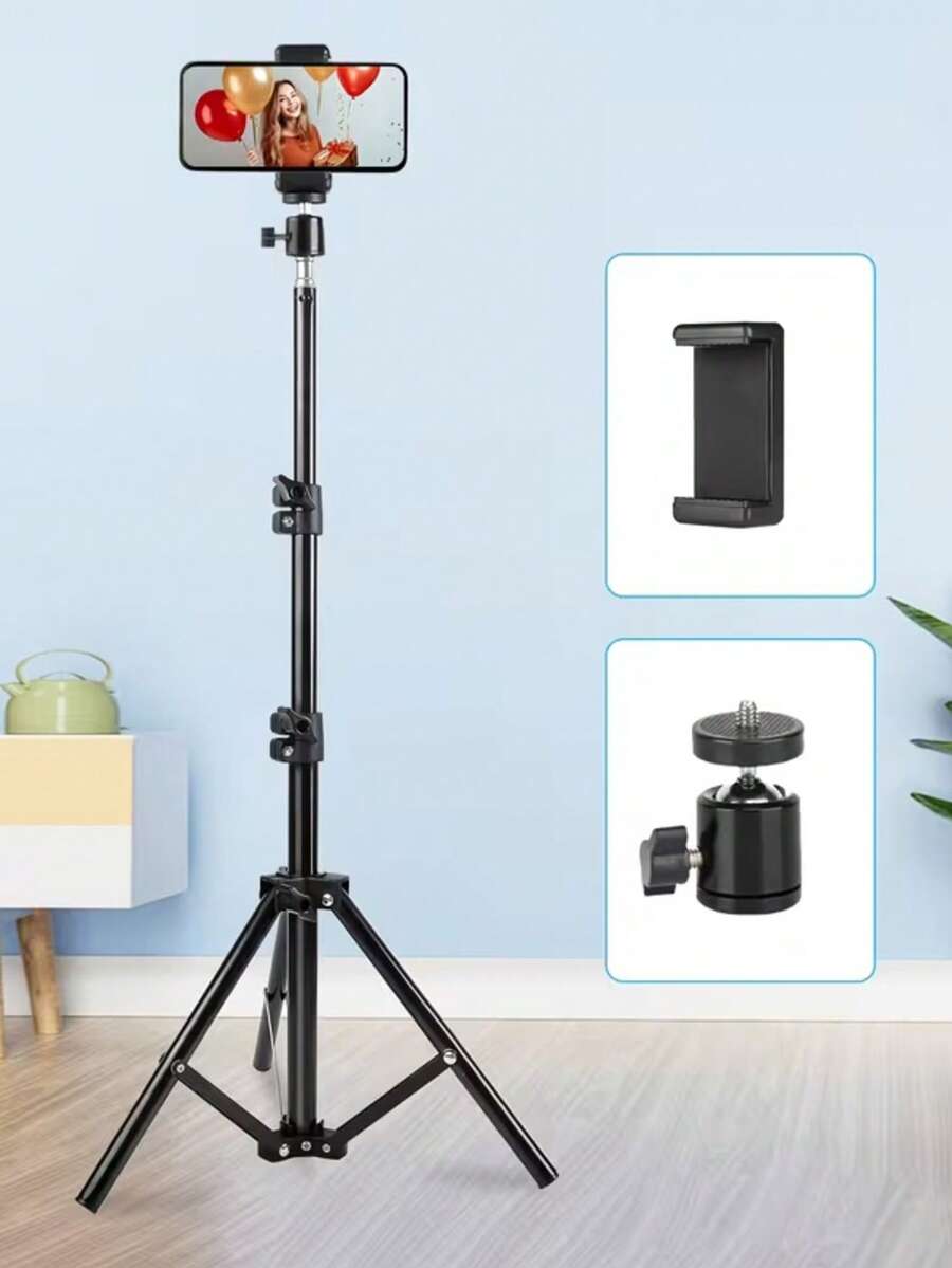 Multifunctional Tripod, Portable Adjustable Height, Suitable For Live Streaming And Video Recording, Telescopic Metal Stand With Phone Clip, Great For Photography And Live Streaming - View 1