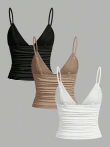Set de 3 camisetas de mujer con lunares blancos y negros y encaje - Multicolor 2 - Ver 2