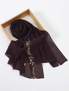 1件女款刺繡雪紡頭巾，柔軟透氣穆斯林防曬希賈布披肩，極簡日常穿搭 - 彩色 - 查看 23