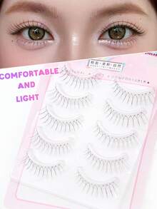 5 pares de pestañas postizas japonesas de dibujos animados, transparentes e invisibles, de estilo natural, suaves y ligeras. Adecuadas para citas, viajes, uso diario y maquillaje versátil - Ver 6