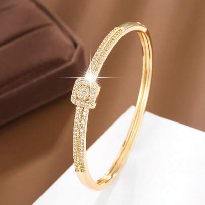 1pc Minimalist Geometric Square Design Cubic Zirconia Inlaid Women Bracelet