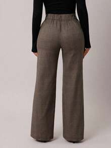 Pantalones rectos de tiro alto de color marrón de estilo minimalista y elegante para mujer, pantalones de traje marrones, pantalones de tiro alto, pantalones casuales sueltos, pantalones de pierna ancha, ropa de mujer de negocios casual, ropa de e - Marrón Mocha - Ver 2