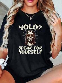 Conjuntos de Verano para Mujer, Camiseta Divertida Religiosa Cristiana de Jesús Yolo para Hombres, Mujeres y Niños - Camisetas Gráficas para Festivales, Adecuadas para Mujeres, Blusas para Verano, Ropa de Verano para Mujer, Conjuntos de Verano para Mujer, Blusas de Verano para Mujer, Camisetas de Verano - Estilo Urbano Vintage Unisex, Camiseta de Algodón Holgada de Manga Corta con Cuello Redondo 100% algodón - Negro - Ver 6