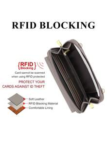 MIYIN 女款極簡 RFID 防盜觸控手機斜挎錢包，時尚多功能多口袋手機錢包，女款拉鍊單肩包附卡槽，日常旅行禮物，上班族女性，防盜手機包，女款錢包 - 灰色 - 查看 9