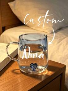 Customized Heart-Shaped High Borosilicate Glass Single-Layer Cup, Gradient Blue Color Insulated Heat-Resistant Glass Cup With Handle, Suitable For Milk, Juice, Water, Ideal For Valentine's Day, Wedding, Kitchen Essentials Gift - Multicolor - View 2