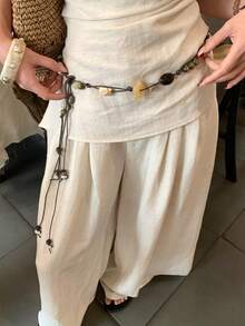 1pc Multicolor Women's Polyester Bohemian Style Retro Beaded Waist Rope Decorative Tie Belt - Multicolor - View 5