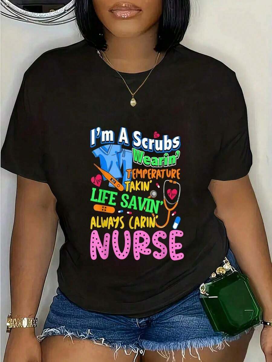 Camiseta 100% Algodón con Definición de Trabajo de Enfermera, Amor por la Enfermería, Trabajo de Enfermera en la Escuela de Enfermería, Blusas para Dama - Negro - Ver 1