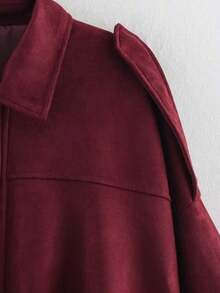 Chaqueta bomber de ante de moda para mujer SHIBASHAN, chaqueta exterior holgada con cremallera, de manga larga y cuello vintage - Burdeos - Ver 5